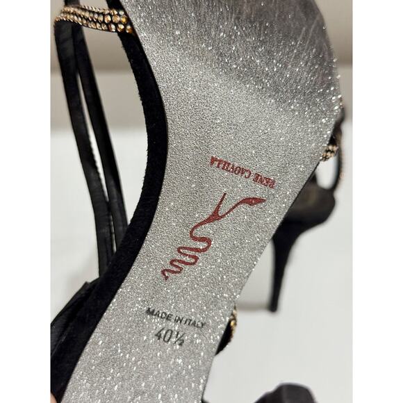 Rene Caovilla Swarovski Crystal Asymmetric Satin Slingback Heels Black EU 40.5 - Picture 6 of 7